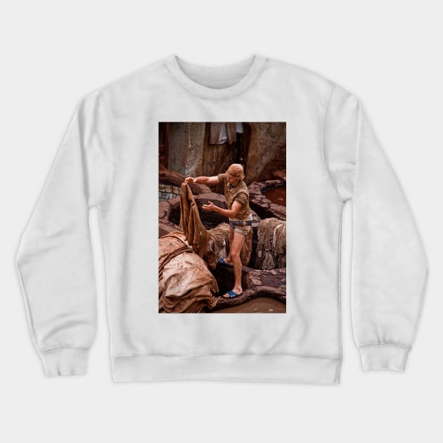 Morocco. Fes. Fes el Bali. Tanneries. Workman. Crewneck Sweatshirt by vadim19